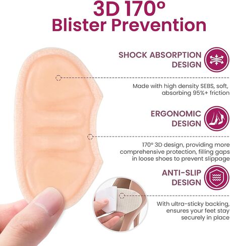 Welnove Heel Pads Grips for Shoes - 3D 170°Blister Prevention - Invisible Cushion Inserts Prevent Rubbing, Improve Too Big Heels, Pumps, Dress Shoe Fit for Men Women, Fills Up to 1/2" Gap, 2 Pairs in Kuwait