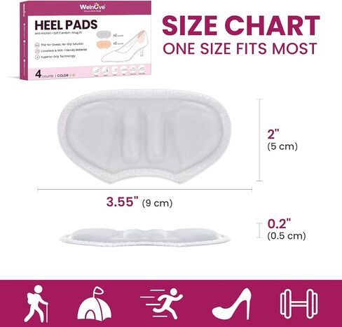 Welnove Heel Pads Grips for Shoes - 3D 170°Blister Prevention - Invisible Cushion Inserts Prevent Rubbing, Improve Too Big Heels, Pumps, Dress Shoe Fit for Men Women, Fills Up to 1/2" Gap, 2 Pairs in Kuwait