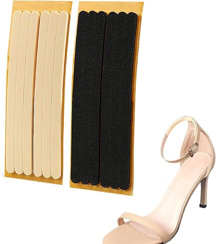 12Pcs Women Foam Heel Strap Cushion Insert Self-Adhesive Thin Heel Straps Non-Slip Shoe Back Liners Grips Pads Tapes for Loose Shoes Sandals (Black+Beige) in Kuwait