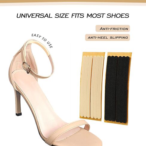 12Pcs Women Foam Heel Strap Cushion Insert Self-Adhesive Thin Heel Straps Non-Slip Shoe Back Liners Grips Pads Tapes for Loose Shoes Sandals (Black+Beige) in Kuwait