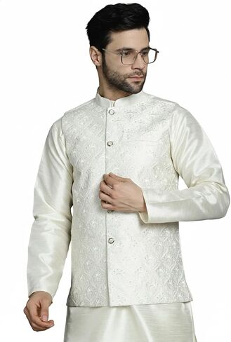 Maple Clothing Men's Nehru Jacket Indian Waistcoat Embroidered Wedding Guest Modi Vest Bandhgala in Kuwait