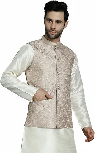 Maple Clothing Men's Nehru Jacket Indian Waistcoat Embroidered Wedding Guest Modi Vest Bandhgala in Kuwait