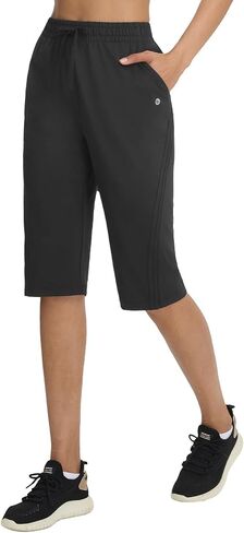 baleaf Women's 15" Long Shorts Below The Knee Bermuda Capris Quick Dry Lightweight Elastic Waist with Pockets Running Casual in Kuwait