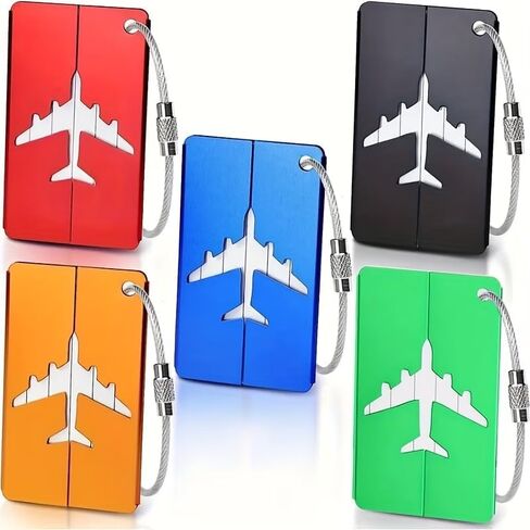 Luggage Tags 5-Pack - Aluminum Airplane Design Baggage Tags for Suitcases, Durable TSA-Friendly Travel ID Tags for Checked Bags & Carry-Ons in Kuwait