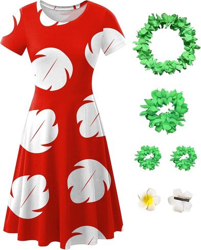 Maisolly Halloween Women's Red Leaf Cosplay Costume Short Sleeve Dress with Wreath and Flower Hair Clip in Saudi Arabia