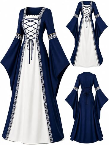 Women's Renaissance Medieval Dress - Lace-Up Bell Sleeve Costume for Halloween, Stage & Cosplay in Kuwait