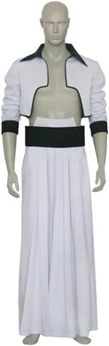 White Anime Warrior Cosplay Costume for Men Women Japanese Animation Villain Uniform Set with Hakama Pants and Black belt in Kuwait