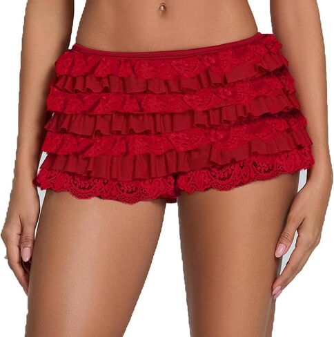 Women Y2K Bloomers Lace Layered Ruffle Shorts Fairy Lolita Bloomer Cute Boy Shorts Mini Pettipants in Saudi Arabia