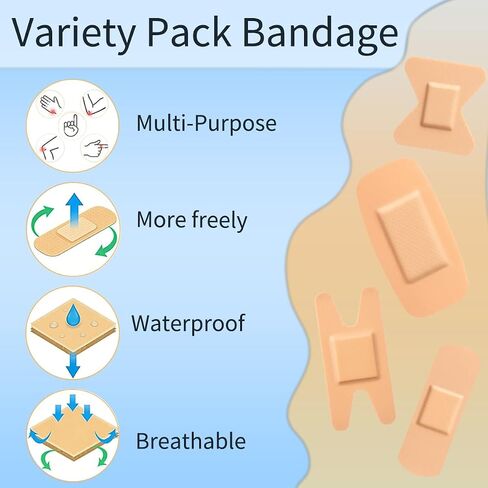 120Pcs Waterproof Bandages Bulk Pack, Assorted Shapes for Fingertip Knuckle Heel, Flexible Adhesive for Cuts Scrapes, Multi-Size First Aid Refill for Home Outdoor Use in Saudi Arabia