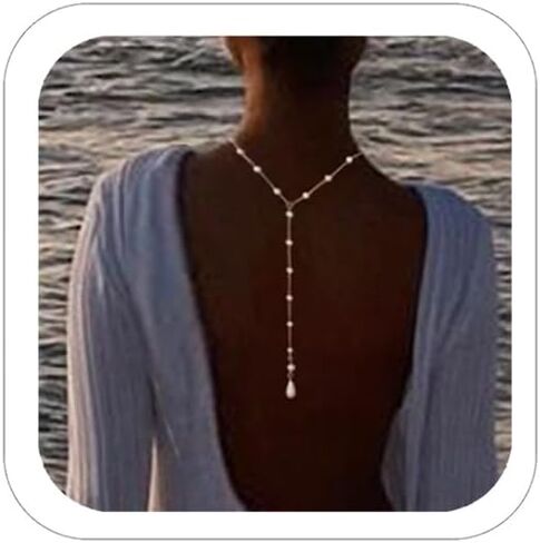 Pearl Back Chain for Backlesss Dress Layered Backdrop Gold Dainty Back Chain Women Bridal Wedding Back Necklace Body Jewelry in Saudi Arabia