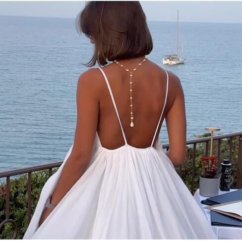 Pearl Back Chain for Backlesss Dress Layered Backdrop Gold Dainty Back Chain Women Bridal Wedding Back Necklace Body Jewelry in Saudi Arabia