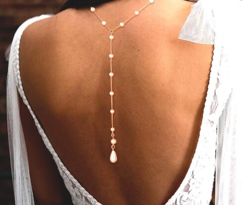 Pearl Back Chain for Backlesss Dress Layered Backdrop Gold Dainty Back Chain Women Bridal Wedding Back Necklace Body Jewelry in Saudi Arabia