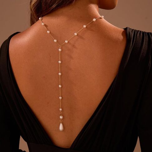 Pearl Back Chain for Backlesss Dress Layered Backdrop Gold Dainty Back Chain Women Bridal Wedding Back Necklace Body Jewelry in Saudi Arabia