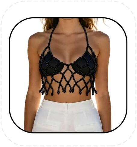 Women's Pearl Body Chain Bralette-Boho Summer Beach Beaded Body Jewelry for Festival Adjustable Layered Pearl Lingerie Chain Bikini Tassel Beaded Body Chain in Kuwait