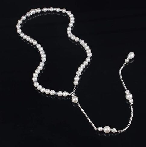 White Elegant Boho Pearl Back Chain Necklace Vintage Pearl Backdrop Long Sexy Tassel Pendant Body Chain Backless Dress Accessories for Women Wedding Brides and Prom Off-shoulder Dressing in Saudi Arabia