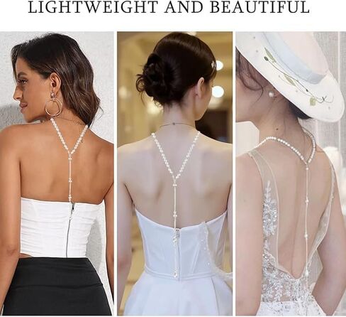 White Elegant Boho Pearl Back Chain Necklace Vintage Pearl Backdrop Long Sexy Tassel Pendant Body Chain Backless Dress Accessories for Women Wedding Brides and Prom Off-shoulder Dressing in Saudi Arabia
