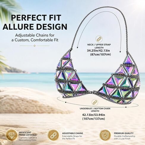 1 Pack Geometric Triangle Body Chain, Alloy Chain with Iridescent Acrylic Triangle Pieces, Integrated Body Chain for Women, Rave Bikini Top Festival Wear in Saudi Arabia