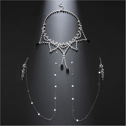حجر الراين شرابة الجسم سلسلة للنساء - الفضة كريستال غير ثقب الحلمة سلاسل المجوهرات، الصيف الحلمة الجسم الملحقات مجوهرات للحزب الهذيان ملهى ليلي in Kuwait