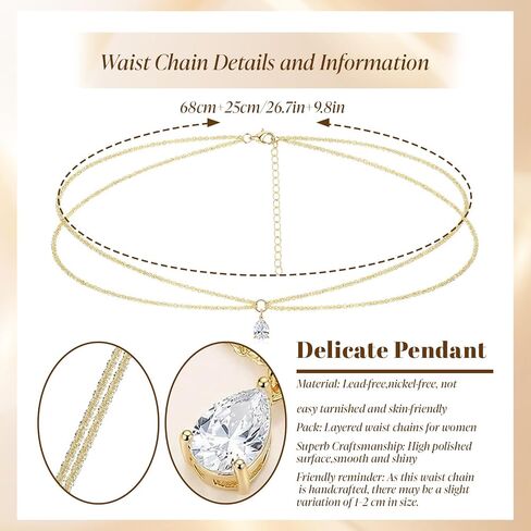 Waist Chain for Women Gold Body Chain Layered Belly Beads Chains with Drop Cubic Zirconia for Dainty Boho Summer Beach Accessories Cuban Jewelry Gifts in Saudi Arabia