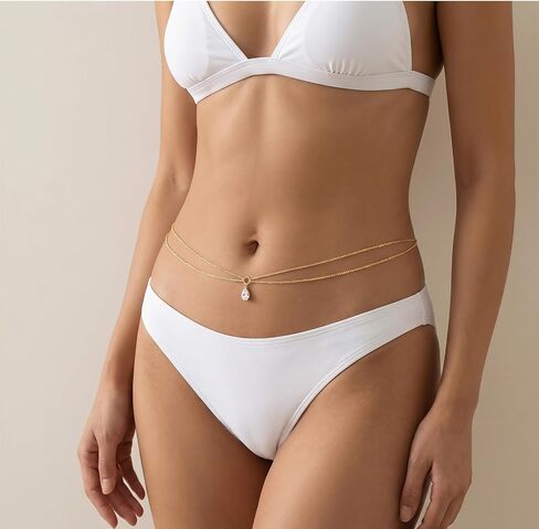 Waist Chain for Women Gold Body Chain Layered Belly Beads Chains with Drop Cubic Zirconia for Dainty Boho Summer Beach Accessories Cuban Jewelry Gifts in Saudi Arabia