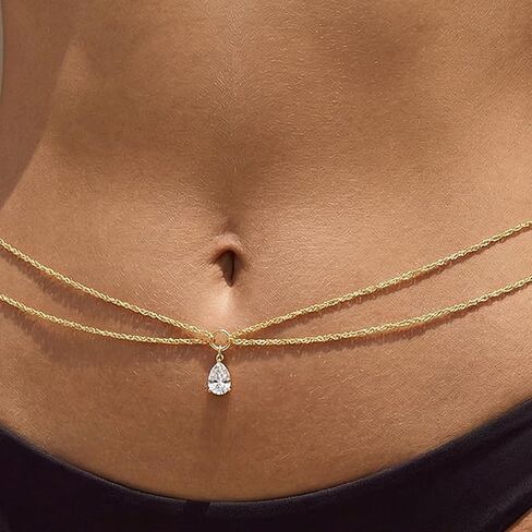 Waist Chain for Women Gold Body Chain Layered Belly Beads Chains with Drop Cubic Zirconia for Dainty Boho Summer Beach Accessories Cuban Jewelry Gifts in Saudi Arabia