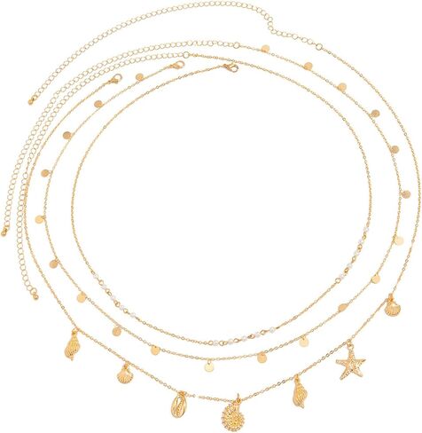 3Pcs Seashell Pearl Waist Chain Jewelry,Gold Starfish Conch Tassel Waist Body Chains,Summer Beach Bikini Sequin Belly Chain for Women in Kuwait