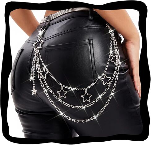 Star Jean Chain Belts Layered Gothic Punk Pant Chains Silver Y2K Pocket Chain for Women and Men in Kuwait