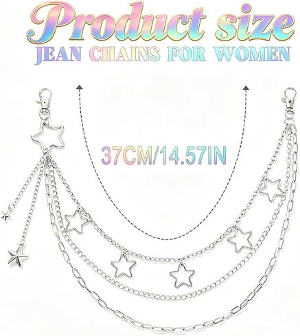 Star Jean Chain Belts Layered Gothic Punk Pant Chains Silver Y2K Pocket Chain for Women and Men in Kuwait