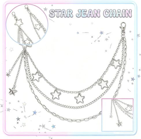 Star Jean Chain Belts Layered Gothic Punk Pant Chains Silver Y2K Pocket Chain for Women and Men in Kuwait