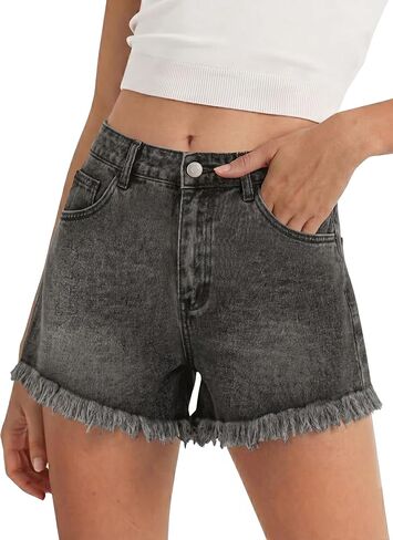 Tankaneo Jean Shorts for Women Summer Elastic High Waisted Raw Hem Denim Shorts Casual Stretchy Hot Jorts in Kuwait