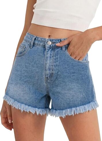 Tankaneo Jean Shorts for Women Summer Elastic High Waisted Raw Hem Denim Shorts Casual Stretchy Hot Jorts in Kuwait