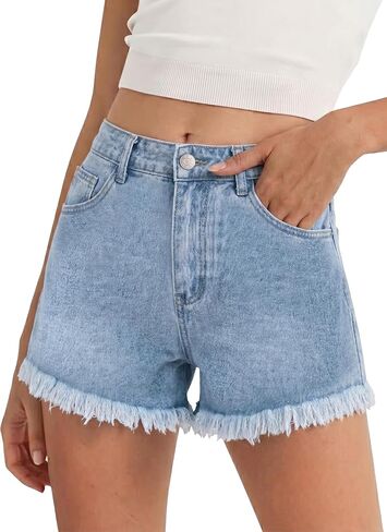 Tankaneo Jean Shorts for Women Summer Elastic High Waisted Raw Hem Denim Shorts Casual Stretchy Hot Jorts in Kuwait
