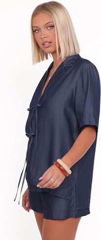 Petal & Pup Women's Aaliyah-Chambray-Shorts-Dark-wash in Kuwait