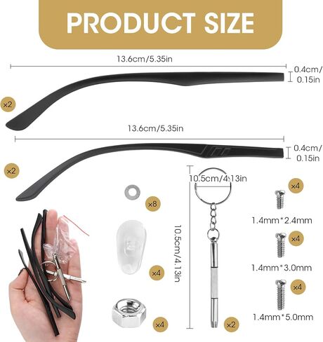 2 Pairs Universal Glasses Arms Legs Replacement, Glasses Repair/Tightenin Kit, Glasse Temple Replacement with Screws, Screwdrivers, Nose Pads(2 Kinds, Black) in Saudi Arabia