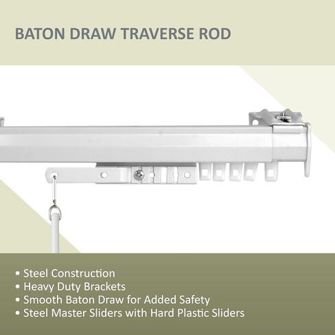 Rod Desyne Baton Draw Double White Traverse Rod 66-120 inch in Kuwait