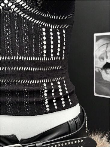 SHENHE Women's Y2K Gothic Punk Ripped Halter Crop Top Backless Sexy Clubwear Rave Clothes in Kuwait