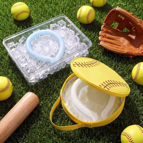 Havawish 2 Pcs Neck Cooling Tube with Ball Pattern Insulated Bag Wearable Ice Coolers Ring for Baseball Softball Sports Team Keep Body Cool Reusable Neck Frozen Wraps(Softball) in Kuwait
