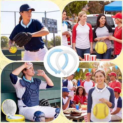 Havawish 2 Pcs Neck Cooling Tube with Ball Pattern Insulated Bag Wearable Ice Coolers Ring for Baseball Softball Sports Team Keep Body Cool Reusable Neck Frozen Wraps(Softball) in Kuwait