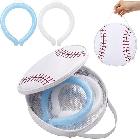 Havawish 2 Pcs Neck Cooling Tube with Ball Pattern Insulated Bag Wearable Ice Coolers Ring for Baseball Softball Sports Team Keep Body Cool Reusable Neck Frozen Wraps(Softball) in Kuwait