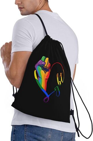 Rainbow LGBT Gay Pride Drawstring Bag Backpack Black Draw String Cinch Bags for Sports, Travel, Beach in Saudi Arabia