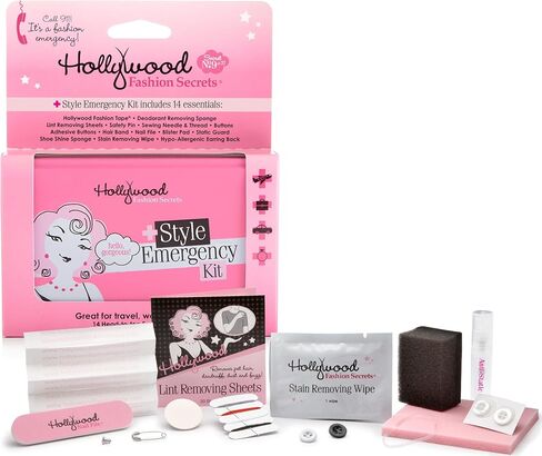 Hollywood Fashion Secrets Style Emergency Kit – Your Compact, On-the-Go Wardrobe Savior with Fashion Tape, Lint Sheets, Stain Remover & Deodorant Sponge, 14 Piece Set in Kuwait