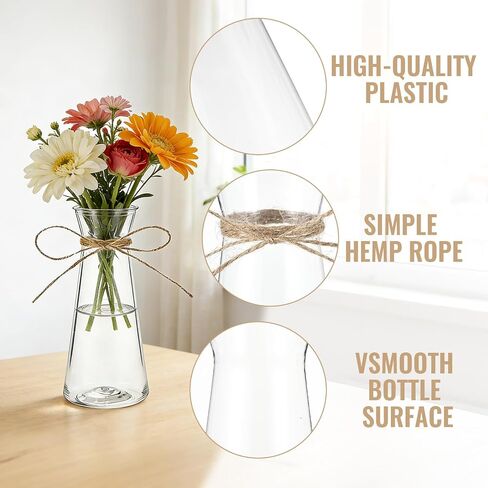20 Pcs Plastic Bud Vases Bulk with Twines Rope, 6.7" Small Flower Vase for Table Centerpieces, Clear Mini Conical Vase for Flower, Home Office Wedding Table Decorations in Saudi Arabia