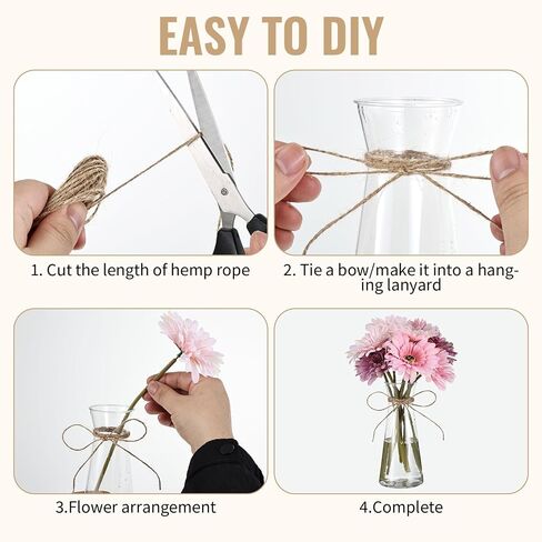 20 Pcs Plastic Bud Vases Bulk with Twines Rope, 6.7" Small Flower Vase for Table Centerpieces, Clear Mini Conical Vase for Flower, Home Office Wedding Table Decorations in Saudi Arabia