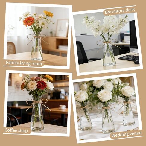 20 Pcs Plastic Bud Vases Bulk with Twines Rope, 6.7" Small Flower Vase for Table Centerpieces, Clear Mini Conical Vase for Flower, Home Office Wedding Table Decorations in Saudi Arabia