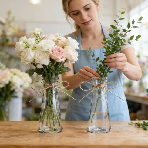 20 Pcs Plastic Bud Vases Bulk with Twines Rope, 6.7" Small Flower Vase for Table Centerpieces, Clear Mini Conical Vase for Flower, Home Office Wedding Table Decorations in Saudi Arabia
