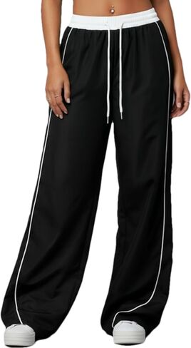 Womens Parachute Pants Y2K Baggy Wide Leg Pants Cargo Sweatpants Drawstring Waist Hiking Jogger Pants Trousers in Saudi Arabia