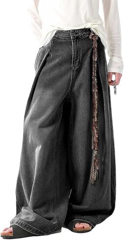 Men's Baggy Wide Leg Jeans Vintage Washed Denim Pants Casual Loose Fit Trousers for Streetwear Daily Wear in Saudi Arabia