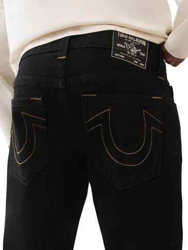 True Religion Geno SN No Flap Jeans for Men - 32" - Black Denim Pants with Big T Stitching & Horseshoe Detail in Kuwait
