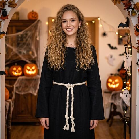 Simple Cotton long Waist Rope Belt, Boho Rope Belt for Women Medieval Tassels Braided Belts for Women Pants Dresses in Kuwait