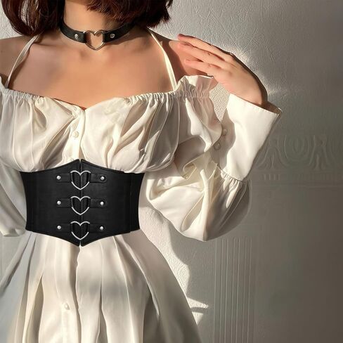 Women Corset Belt With Black Choker Set，Heart-Ring Wide Elastic Waist Corset for Daily Cosplay Halloween Costume in Saudi Arabia